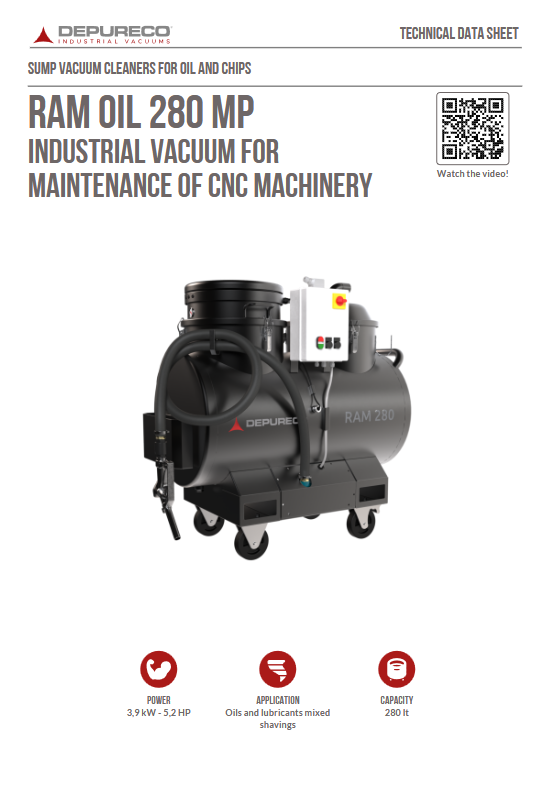 RAM OIL 280 MP Industrial Vacuum For Maintenance Of CNC Machinery 